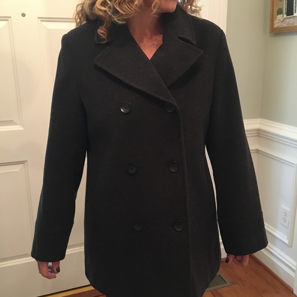 Women's Andrea Brem Black Wool Pea Coat; Size 1X